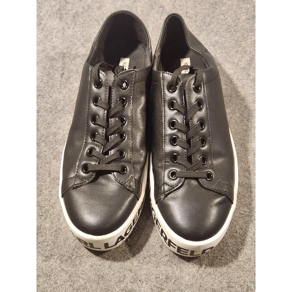 Karl Lagerfeld Paris Bella Black Leather Platform Sneakers Shoes Womens Size 11
